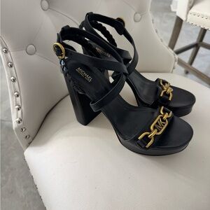Michael Kors Black Heels with Gold Chain Detail